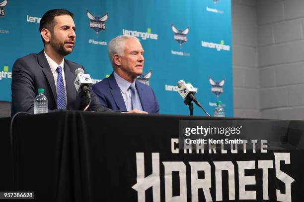 Charlotte Hornets General Manager, Mitch Kupchak introduces James Borrego as Head Coach of the Charlotte Hornets during a press conference in...