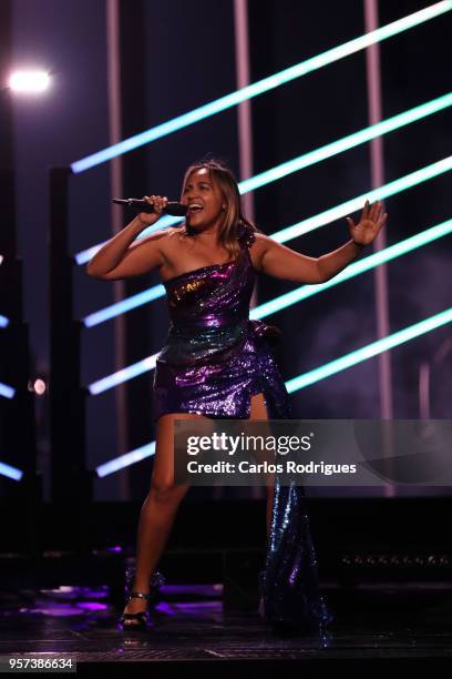 Singer Jessica Mauboy representing Australia performs during the second Grand Final Dress Rehearsal of Eurovision Song Contest 2018 in Altice Arena,...