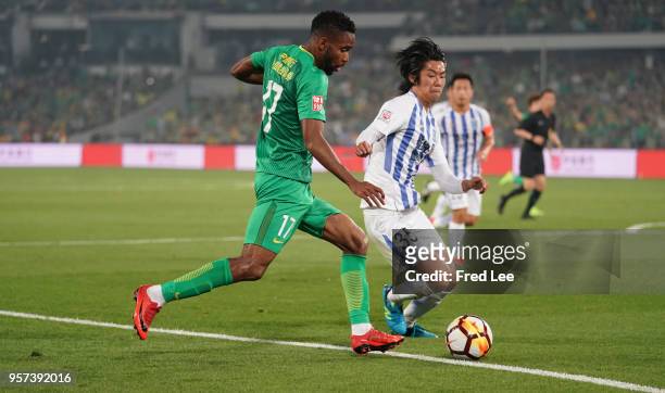 Cedric Bakambu of Beijing Guoan in action during 2018 China Super League match between Beijing Guoan and Guangzhou R&F at Beijing Workers Stadium on...