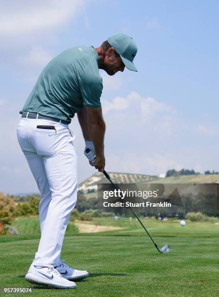 Lucas Bjerregaard of Denmark plays a shot during the second round of the The Rocco Forte Open at the Verdura Gol Resort on May 11, 2018 in Sciacca,...