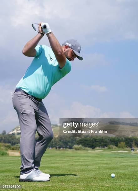 Andy Sullivan of Engalnd plays a shot during the second round of the The Rocco Forte Open at the Verdura Gol Resort on May 11, 2018 in Sciacca, Italy.