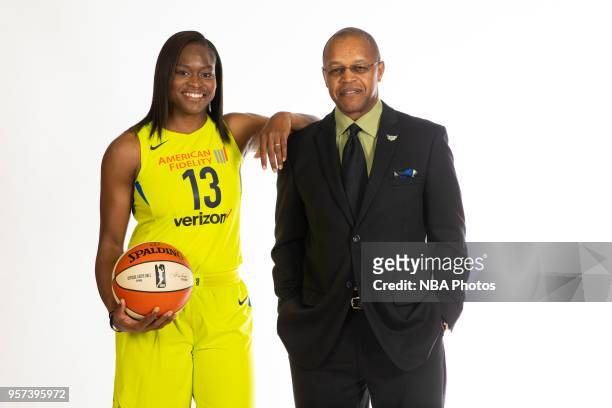 Karima Christmas-Kelly and Head Coach Fred Williams of the Dallas Wings pose for a portrait during Dallas Wings Media Day at Bankers Life Fieldhouse...