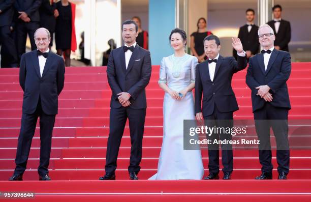 Cannes Film Festival President Pierre Lescure, actor Fan Liao, actress Tao Zhao, director Zhangke Jia and Cannes Film Festival Director Thierry...