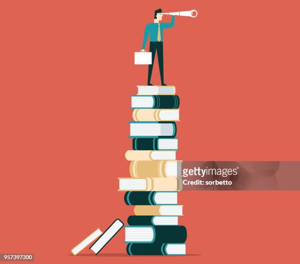 top view - businessman - stack of books stock illustrations