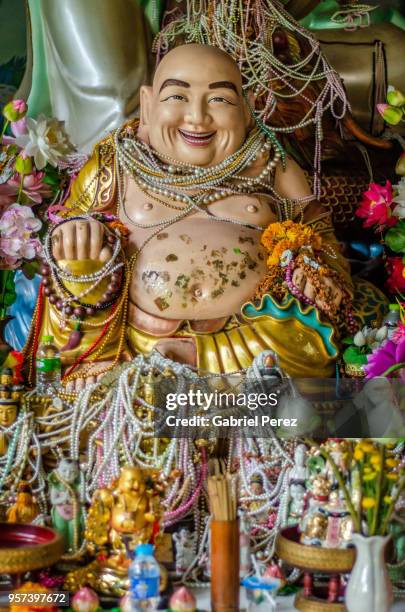 budai: the laughing chinese monk of chiang mai, thailand - seven lucky gods stock pictures, royalty-free photos & images
