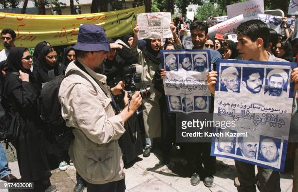 Magnum photographer of Iranian origin Abbas Attar commonly known by his first name Abbas photographs supporters of president Mohammad Khatami on the...