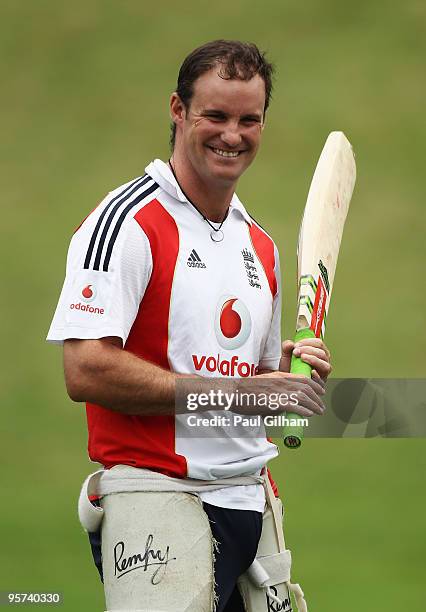 Captain Andrew Strauss of England looks on during an England nets session at The Wanderers Cricket Ground on January 13, 2010 in Johannesburg, South...
