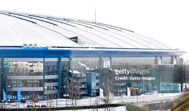 The roof of the Veltins Arena is crashed by the ice on January 13, 2010 in Gelsenkirchen, Germany. A 10-metre-long crack in the roof over the main...