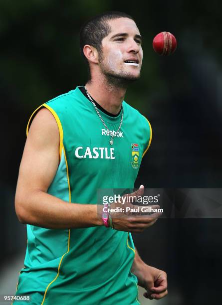 Wayne Parnell of South Africa prepares to bowl during a South Africa nets session at The Wanderers Cricket Ground on January 13, 2010 in...