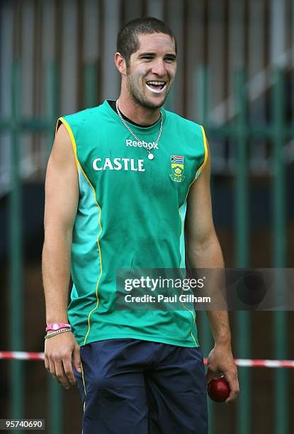 Wayne Parnell of South Africa looks on during a South Africa nets session at The Wanderers Cricket Ground on January 13, 2010 in Johannesburg, South...