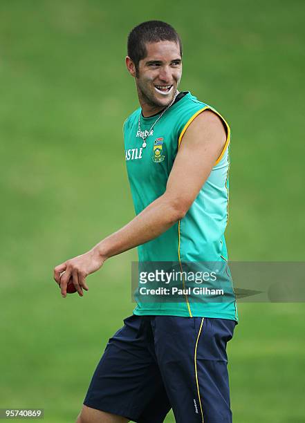 Wayne Parnell of South Africa looks on during a South Africa nets session at The Wanderers Cricket Ground on January 13, 2010 in Johannesburg, South...