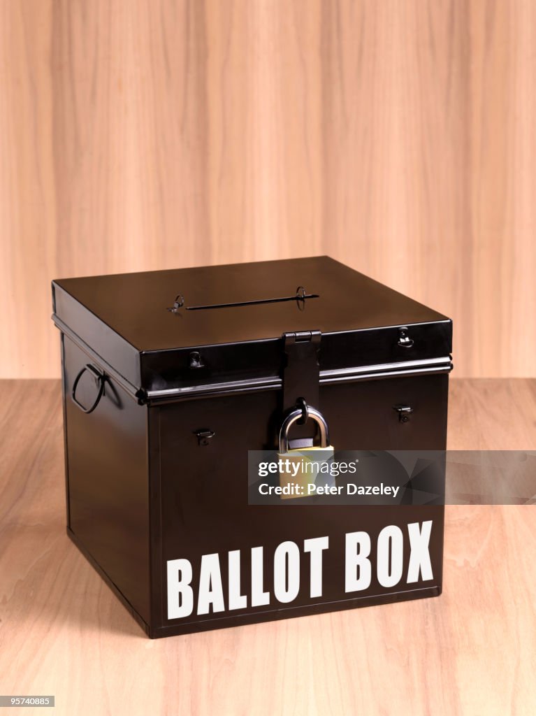 Ballot box on wooden background