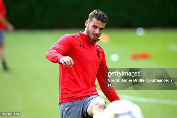 Wesley Hoedt during a Southampton FC training session at Staplewood Complex on May 11, 2018 in Southampton, England.