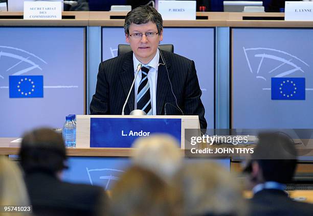 Hungarian nominee for EU commissioner for Employment, Social Affairs and Inclusion, Laszlo Andor answers journalists' questions during a confirmation...