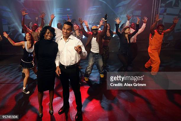 Jimmie Wilson acting as Barack Obama and Della Miles as Michelle Obama perform during a rehersal of 'HOPE - the Obama Musical Story' at Crystal Ball...