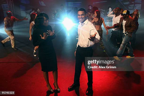 Jimmie Wilson acting as Barack Obama and Della Miles as Michelle Obama perform during a rehersal of 'HOPE - the Obama Musical Story' at Crystal Ball...