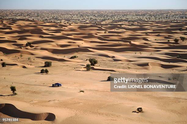 French Francois Lethier drives his buggy during the 10th stage Tenadi - Saint-Louis du Senegal of the second edition of the Africa Eco Race, on...