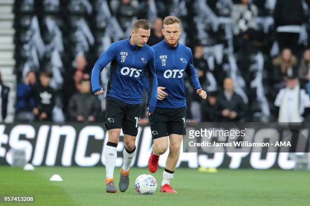 Andreas Weimann of Derby County and Alex Pearce of Derby County during the Sky Bet Championship Play Off Semi Final:First Leg match between Derby...