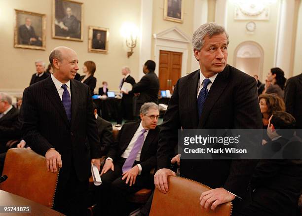 Lloyd Blankfein , CEO of Goldman Sachs Group, Inc. And James Dimon, CEO of JPMorgan Chase & Company wait for the start of a Financial Crisis Inquiry...