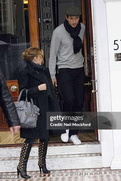 Kylie Minogue and Andres Velencoso sighted leaving her home on January 13, 2010 in London, England.