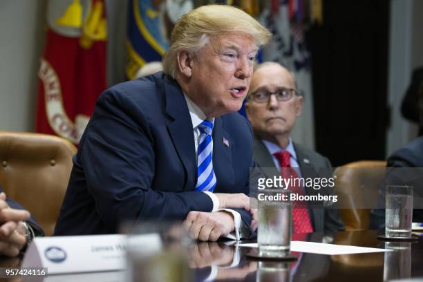 President Donald Trump speaks during a meeting with automotive executives in the Roosevelt Room of the White House in Washington, D.C., U.S., on...