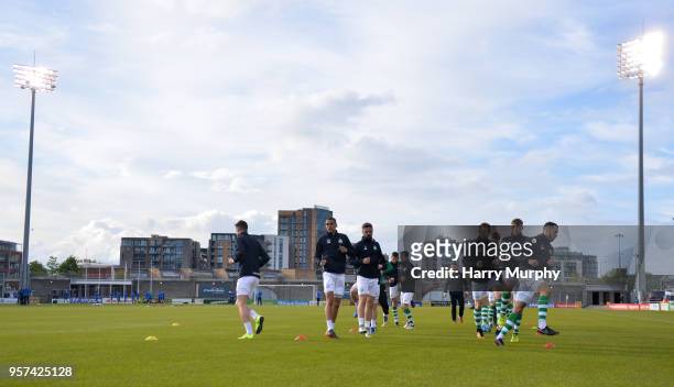 Dublin , Ireland - 11 May 2018; General view of the Shamrock Rovers players warming up prior to the SSE Airtricity League Premier Division match...