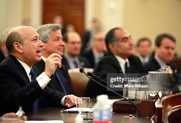 Lloyd Blankfein, CEO of Goldman Sachs Group, Inc.; James Dimon, CEO of JPMorgan Chase & Company; John Mack, chairman of the Board of Morgan Stanley;...