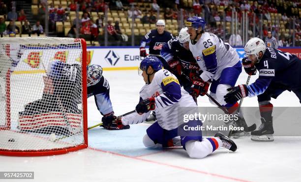 Jin Hui Ahn of Korea scores the opening goal during the 2018 IIHF Ice Hockey World Championship group stage game between United States and Korea at...