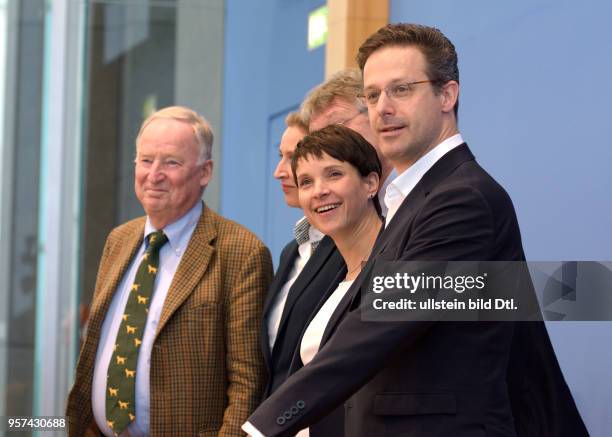 Press conference of AfD : Alexander GAULAND , Frauke PETRY and Marcus PRETZELL