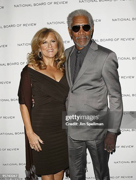 Actor Morgan Freeman and guest attend the 2010 National Board of Review Awards Gala at Cipriani 42nd Street on January 12, 2010 in New York City.