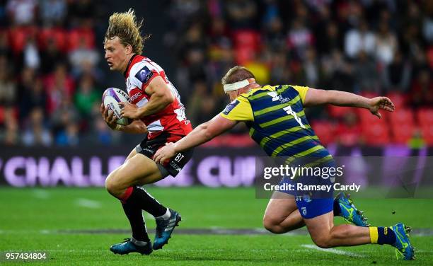 Bilbao , Spain - 11 May 2018; Billy Twelvetrees of Gloucester Rugby is tackled by Rhys Gill of Cardiff Blues during the European Rugby Challenge Cup...