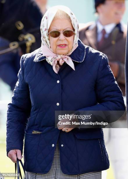 Queen Elizabeth II attends day 3 of the Royal Windsor Horse Show in Home Park on May 11, 2018 in Windsor, England. This year marks the 75th...