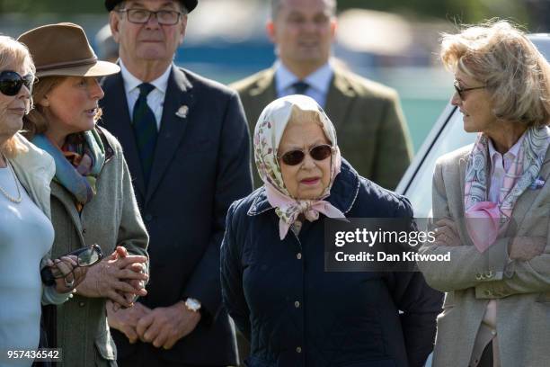 Queen Elizabeth II attends the third day of the Royal Windsor Horse Show on May 11, 2018 in Windsor, England. The Royal Windsor Horse Show is hosted...