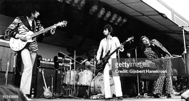 The Faces perform live on stage at the Oval Cricket Ground on September 18 1971 L-R Ron Wood, Kenney Jones, Ronnie Lane, Ian McLagan, Rod Stewart