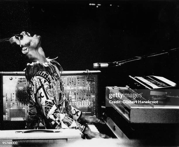 Stevie Wonder performs live on stage at The Rainbow Theatre in London on January 31 1974