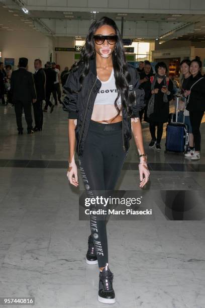 Model Winnie Harlow is seen during the 71st annual Cannes Film Festival at Nice Airport on May 11, 2018 in Nice, France.