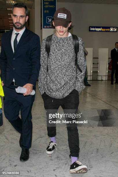 Actor Timothee Chalamet is seen during the 71st annual Cannes Film Festival at Nice Airport on May 11, 2018 in Nice, France.