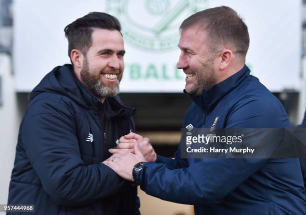 Dublin , Ireland - 11 May 2018; Shamrock Rovers manager Stephen Bradley shakes hands with Waterford manager Alan Reynolds prior to the SSE Airtricity...