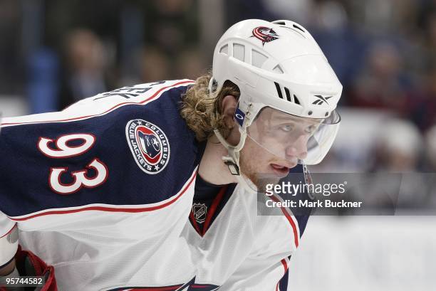Jakub Voracek of the Columbus Blue Jackets waits for a face-off against the St. Louis Blues on January 12, 2010 at Scottrade Center in St. Louis,...