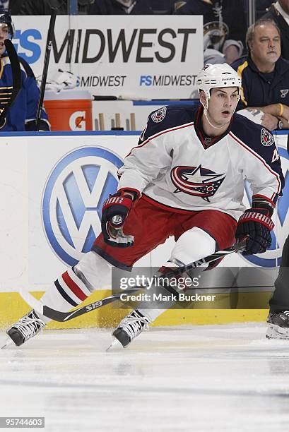 Jared Boll of the Columbus Blue Jackets skates against the St. Louis Blues on January 12, 2010 at Scottrade Center in St. Louis, Missouri.