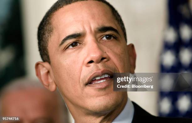 President Barack Obama makes a statement in the Diplomatic Reception Room at the White House in Washington, D.C., U.S., on Wednesday, Jan. 13, 2010....