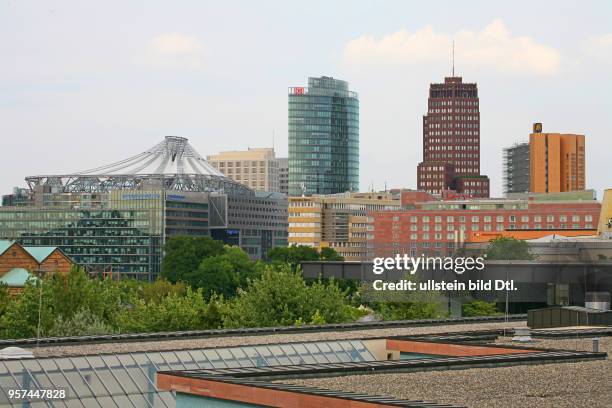 Kulturforum, Potsdamer Platz, Panorama Richtung Nordosten, Ueberblick mit Sony Center, Bahn Tower, Kollhoff Gebaeude, Debis Center, Fotografie...