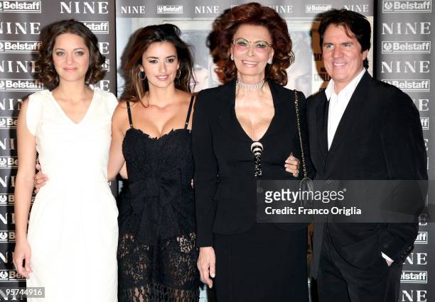 Actresses Marion Cotillard, Sophia Loren, Penelope Cruz and director Rob Marshall attend 'Nine' photocall at St Regis Grand Hotel on January 13, 2010...