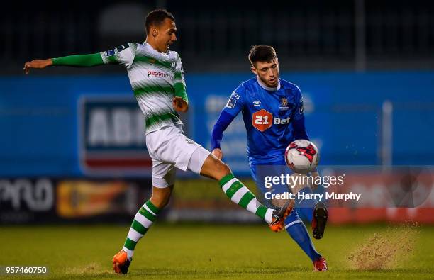 Dublin , Ireland - 11 May 2018; Derek Daly of Waterford in action against Graham Burke of Shamrock Rovers during the SSE Airtricity League Premier...