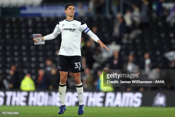 Curtis Davies of Derby County at full time during the Sky Bet Championship Play Off Semi Final:First Leg match between Derby County and Fulham at...