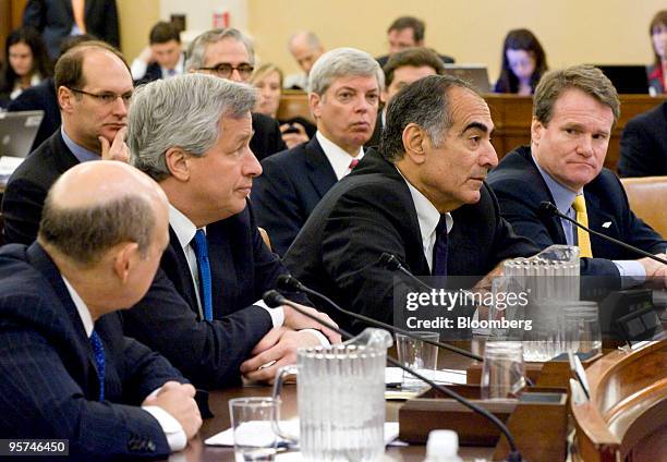 John Mack, chairman of Morgan Stanley, second from right, speaks during a hearing by the Financial Crisis Inquiry Commission as Lloyd Blankfein,...