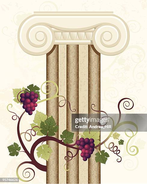 illustrazioni stock, clip art, cartoni animati e icone di tendenza di uve con colonna - cucina greca