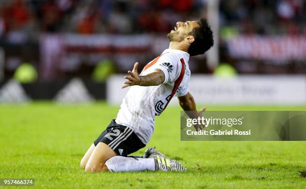 Ignacio Scocco of River Plate celebrates after scoring the second goal of his team during a match between River Plate and Estudiantes de La Plata as...