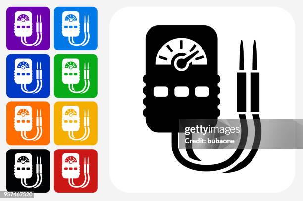 ammeter icon square button set - electric meter stock illustrations