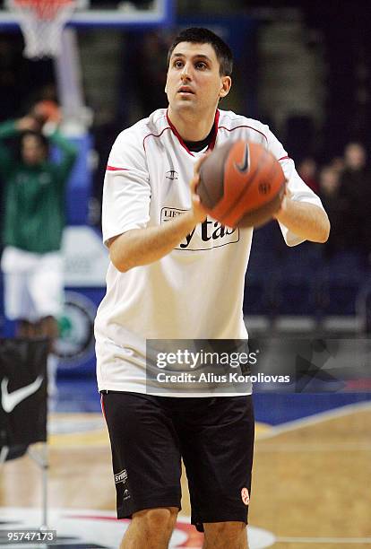 Milko Bjelica, #11 of Lietuvos Rytas warms up before the Euroleague Basketball Regular Season 2009-2010 Game Day 10 between Lietuvos Rytas vs Unicaja...